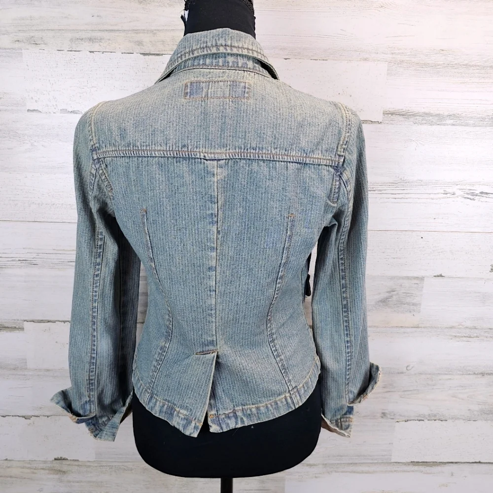 True Vintage Mossimo Paris Hilton Style Fitted Y2K Pinstripe Denim Jacket Small
